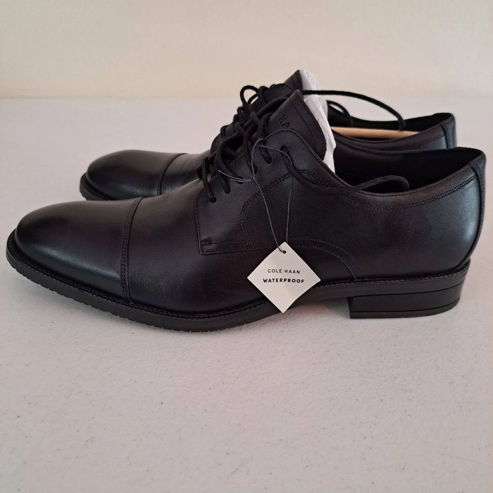 Cole Haan Waterproof Cap Toe Derby 10 Black NEW Leather Dress Shoes 1246-2037